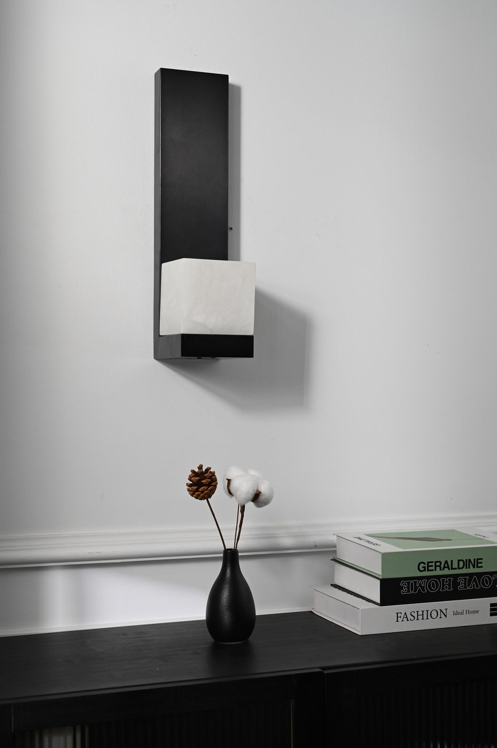 Modern Snowflake Alabaster Wall Sconce in Brushed Black - 06 06-real-shot-wall-sconce-front