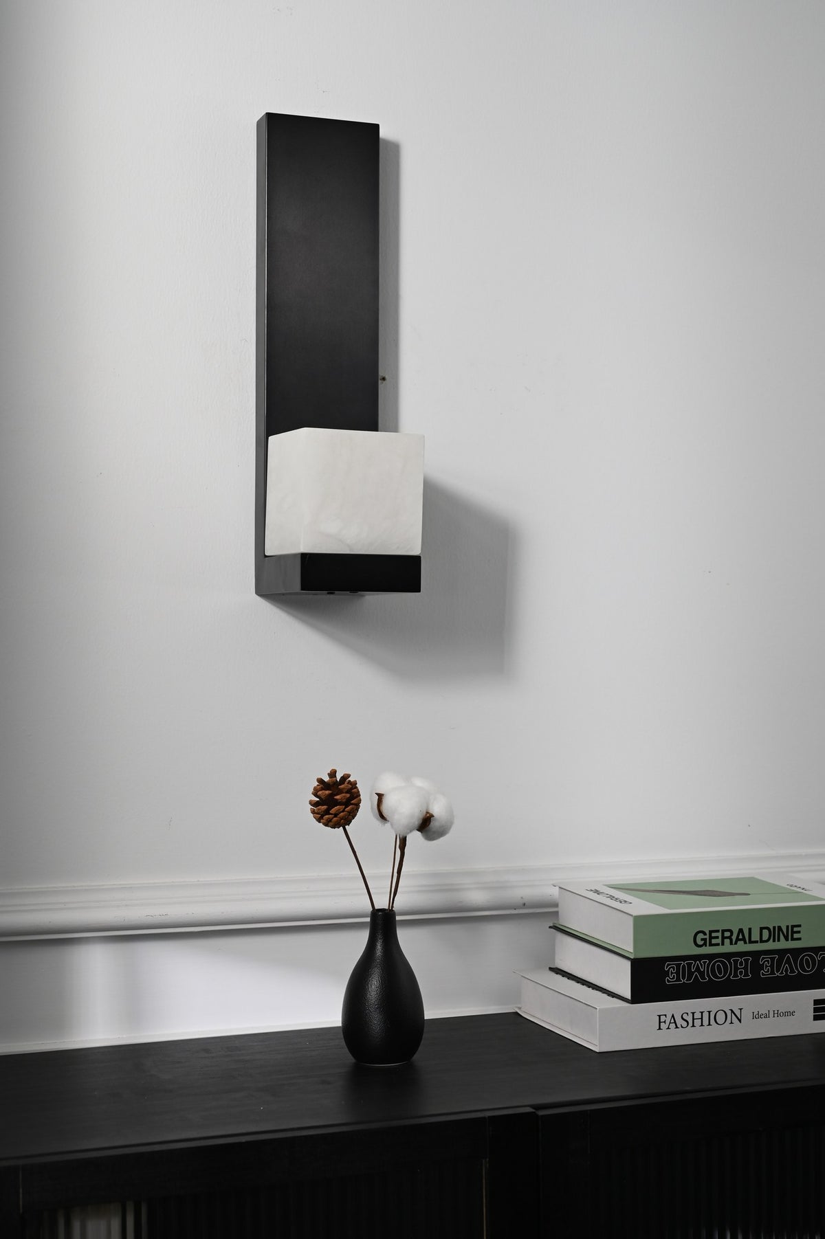 Modern Snowflake Alabaster Wall Sconce in Brushed Black - 06 06-real-shot-wall-sconce-front