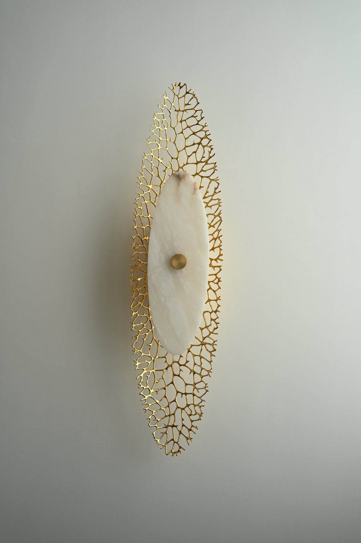 Modern Alabaster Coral Wall Sconce in Natural Brass - 06 06-real-side-close