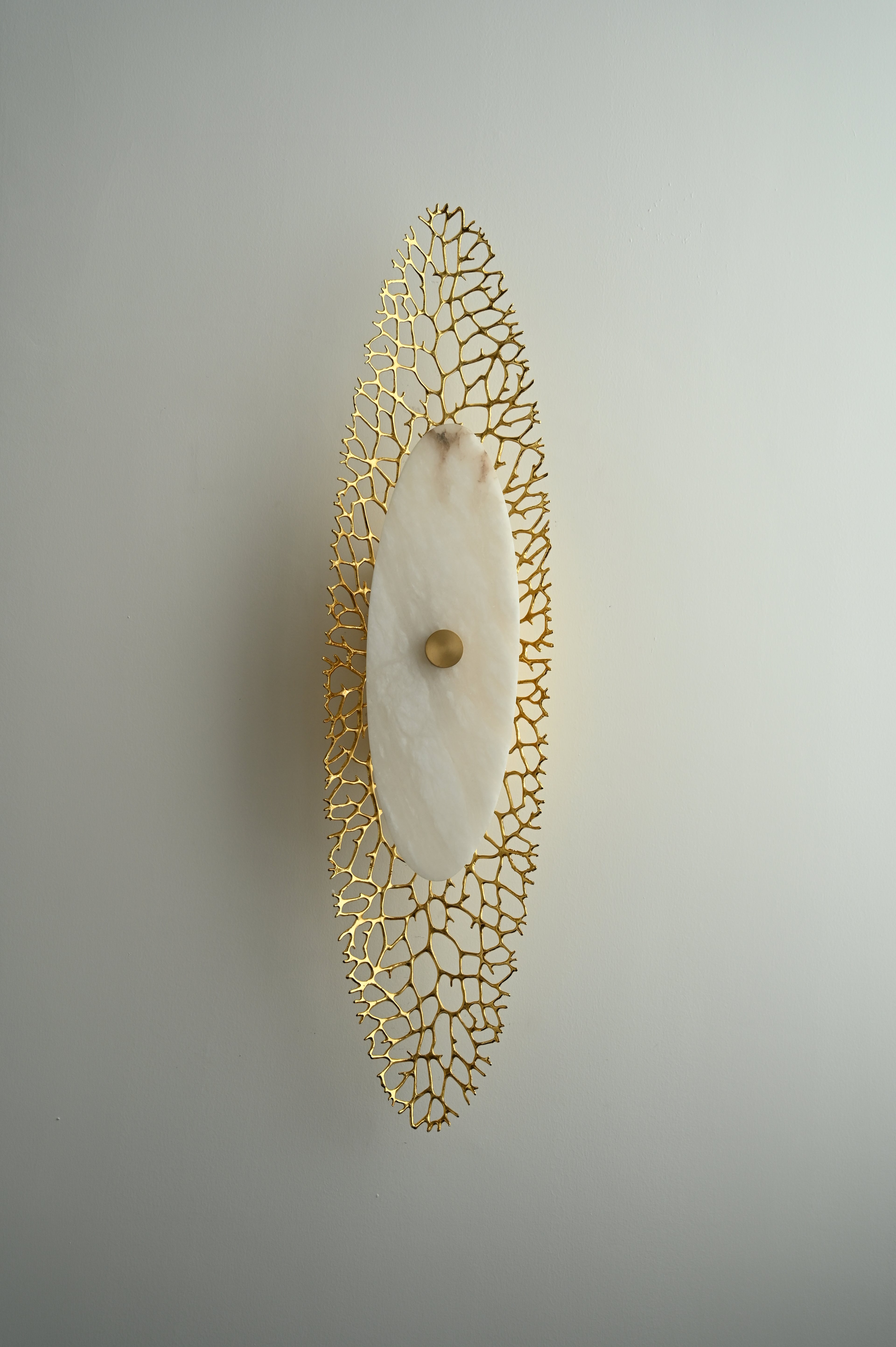 Modern Alabaster Coral Wall Sconce in Natural Brass - 06 06-real-side-close