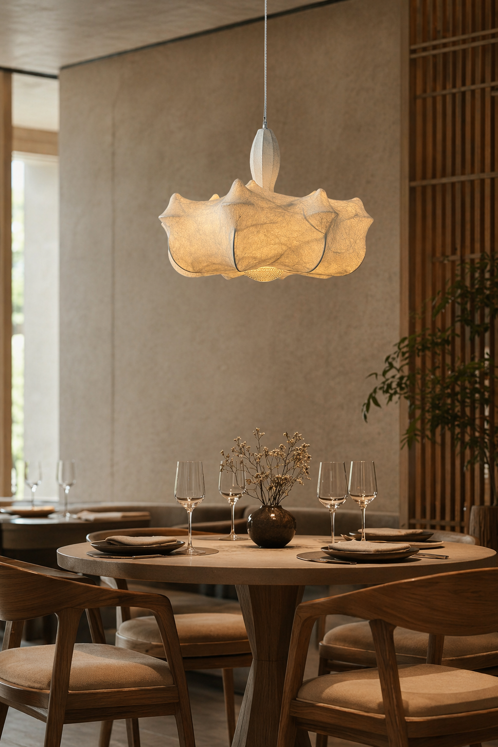 Modern Wavy Silk Chandelier - generated workflow 06 06-restaurant-daylight