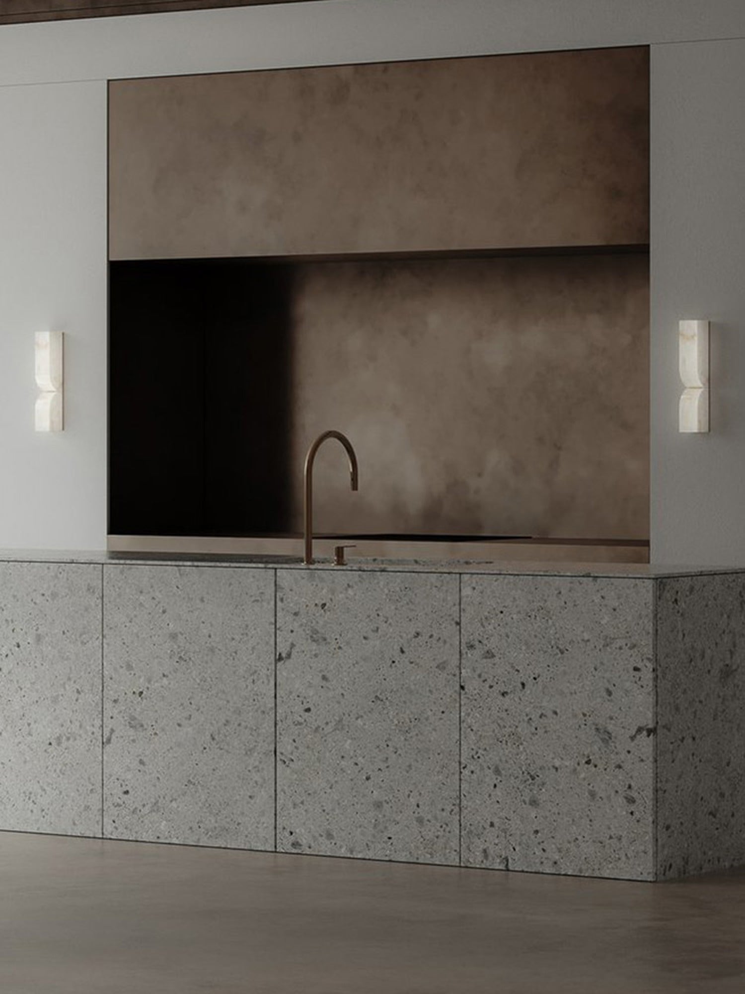 Modern Spanish Alabaster Linear Wall Sconce in Natural Brass - 06 room scene 5