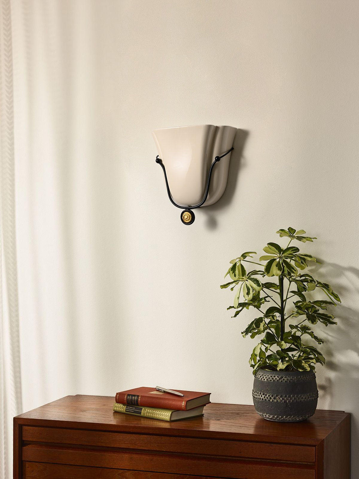 Modern Ceramic Cup Wall Sconce with Brass Accent - 06 06-scene-ceramic-cup-wall-sconce-bedroom