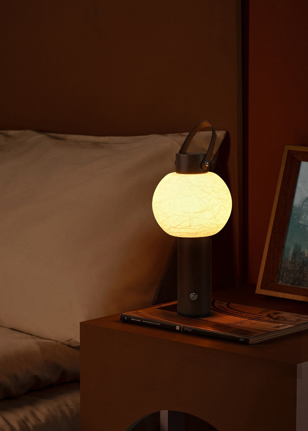 Portable Silk-Effect Acrylic Table Lamp in Wood Finishes - 06 06-scene-portable-lamp-evening