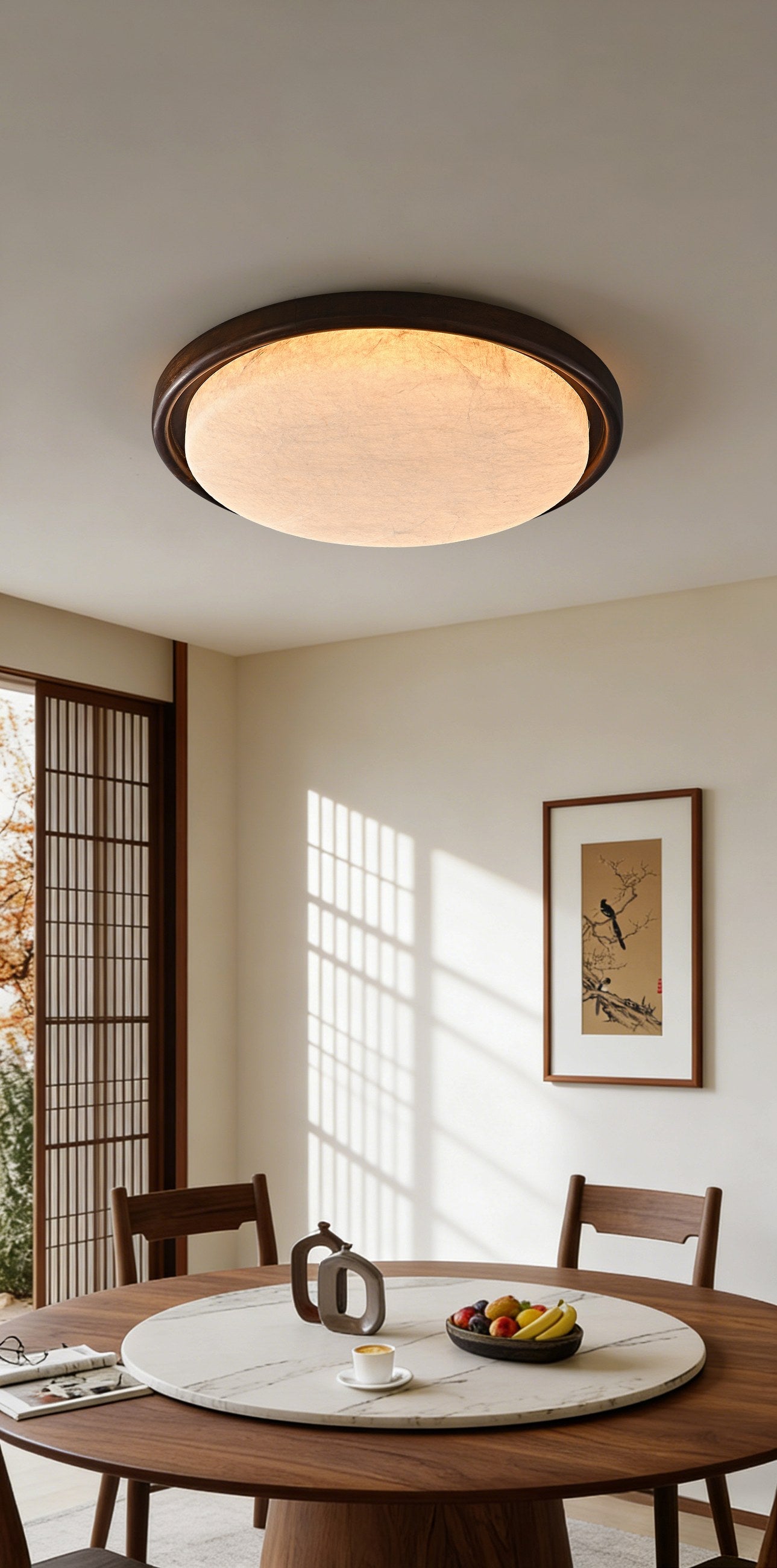 Modern Mulberry Silk Geometric Ceiling Light in Walnut and White - 06 06-scene-square-ceiling-light-reading-corner