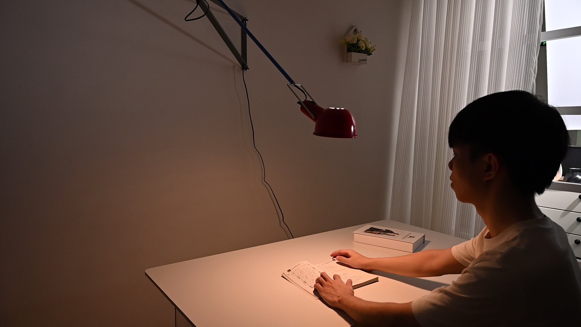 Modern Adjustable Red Wall Task Lamp - 19 06-source-real-night-use-with-person