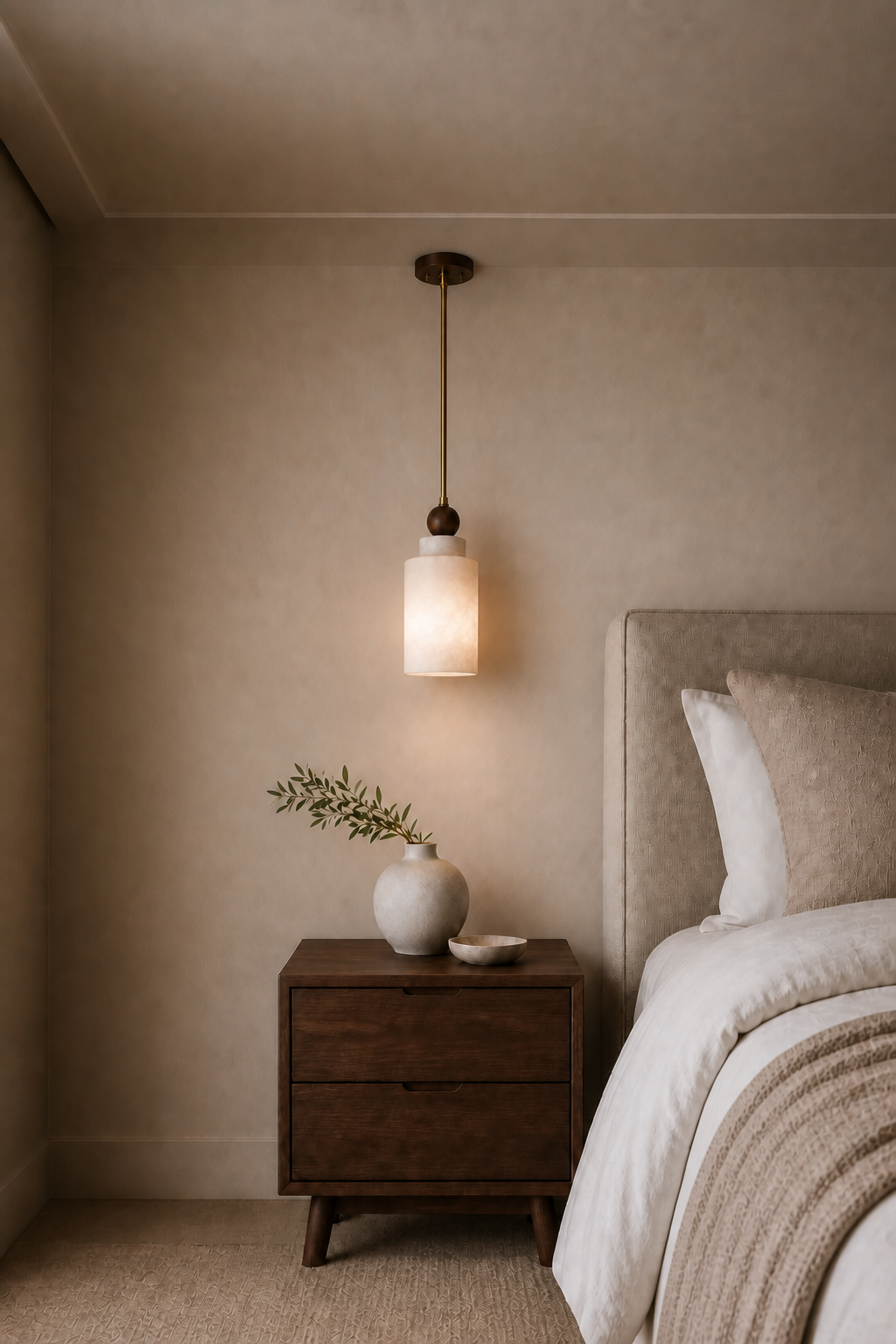 Alabaster and Walnut Cylinder Pendant Light - curated collection card scene