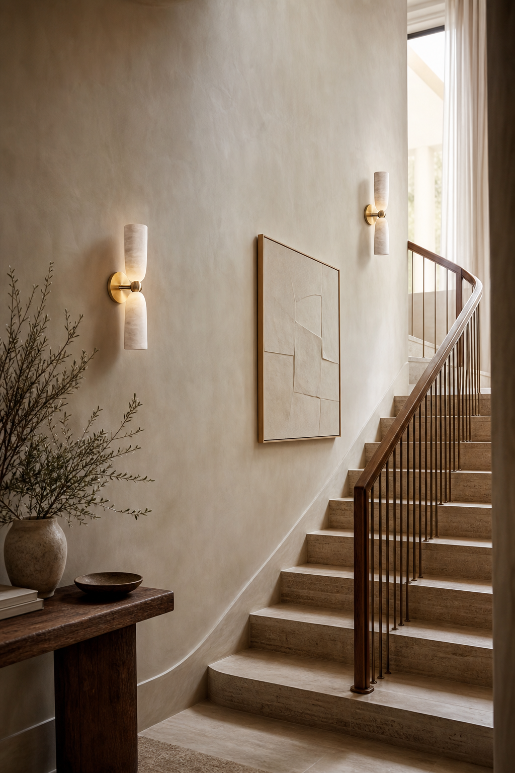 Double Alabaster Cylinder Wall Sconce staircase wall wide