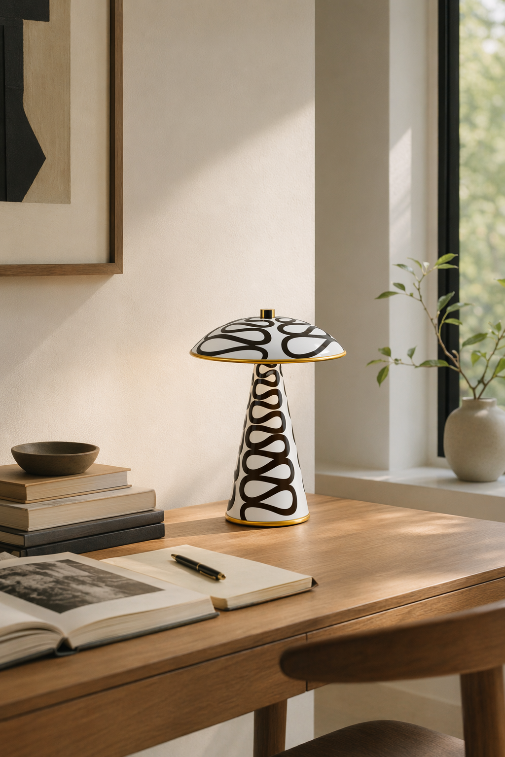 Modern Painted Mushroom Table Lamp - generated workflow 06 06-study-corner-daylight