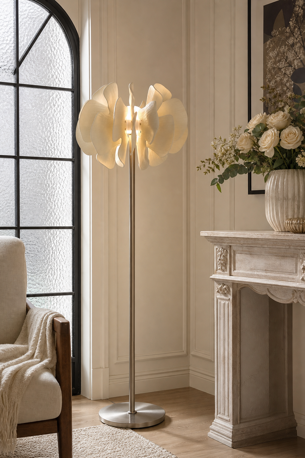Sculptural Ceramic Petal Floor Lamp window corner