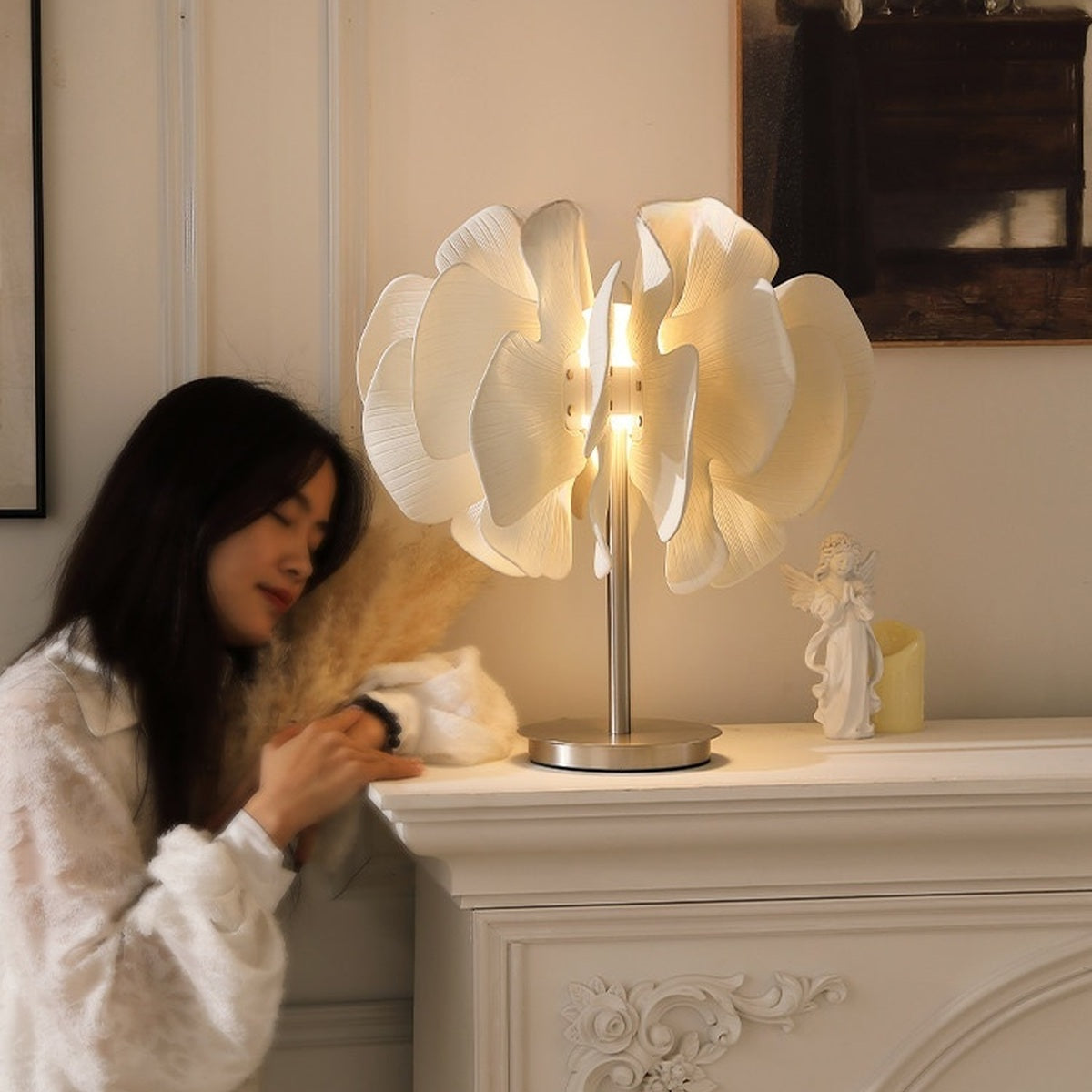 Sculptural Ceramic Petal Table Lamp - real full product view 1 of 2