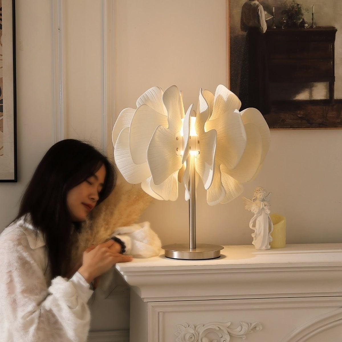 Sculptural Ceramic Petal Table Lamp - real full product view 2 of 2