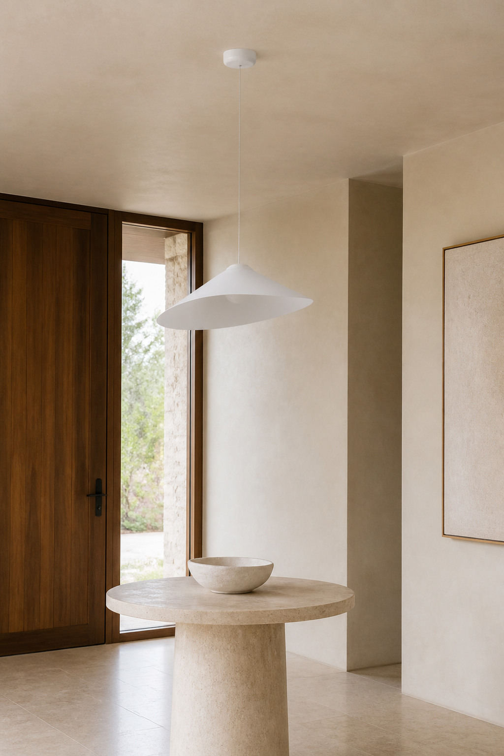 Velaire Sculptural Wing Pendant Light 50 cm installed scene 4 with complete ceiling connection