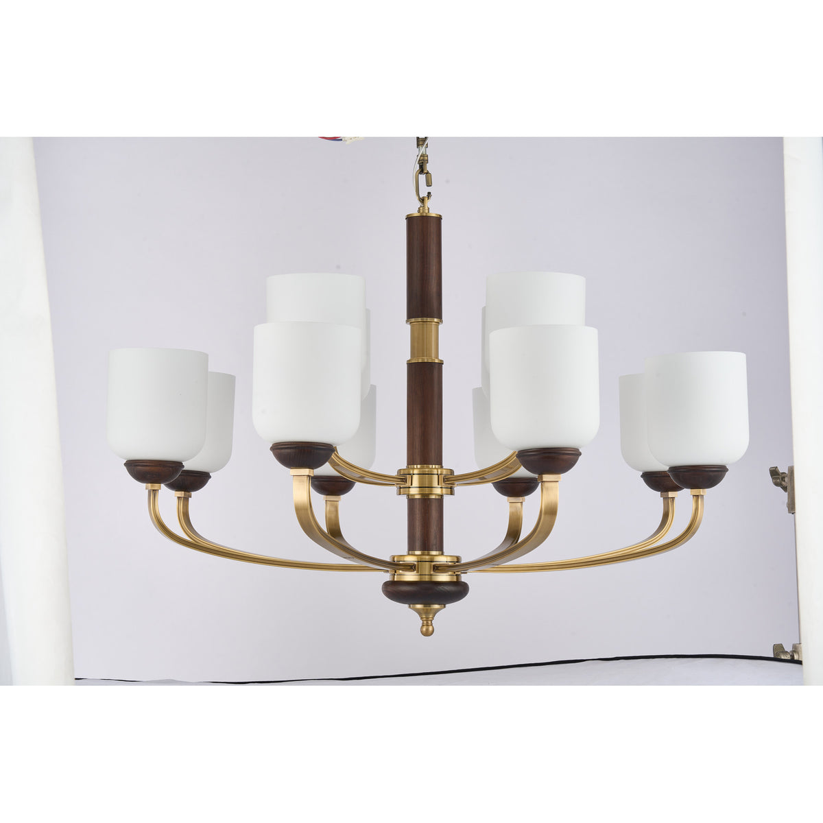 Supplier real photograph of the Bellgrave fifteen-light two-tier chandelier complete unlit front view