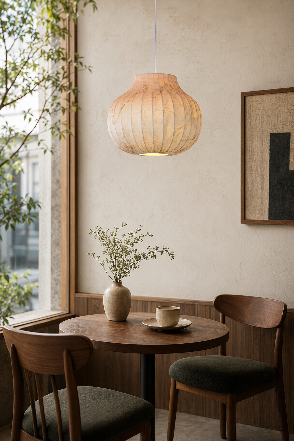 Modern Ribbed Silk Globe Pendant Light - generated workflow 07 07-cafe-dining-daylight
