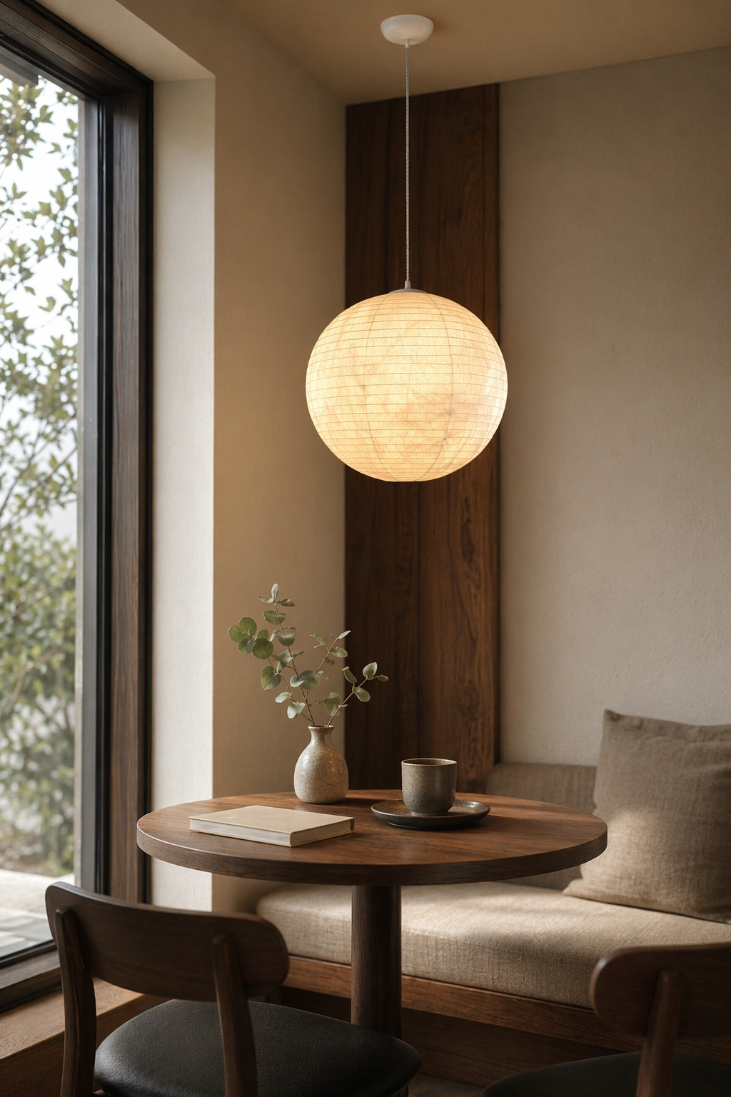 Modern Silk Globe Pendant Light - generated workflow 07 07-cafe-dining-daylight