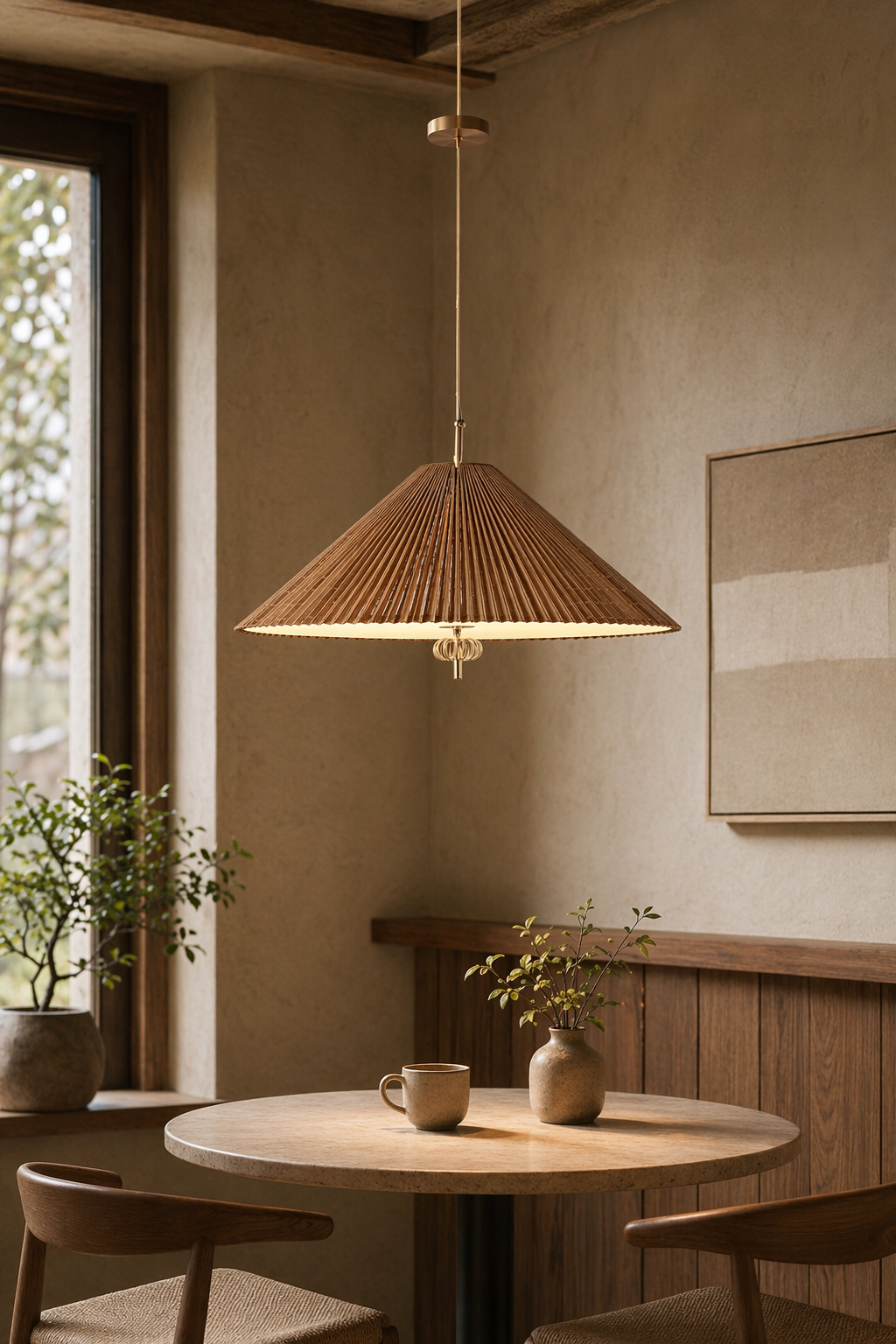 Modern Woven Cone Pendant Light - generated workflow 07 07-cafe-dining-daylight