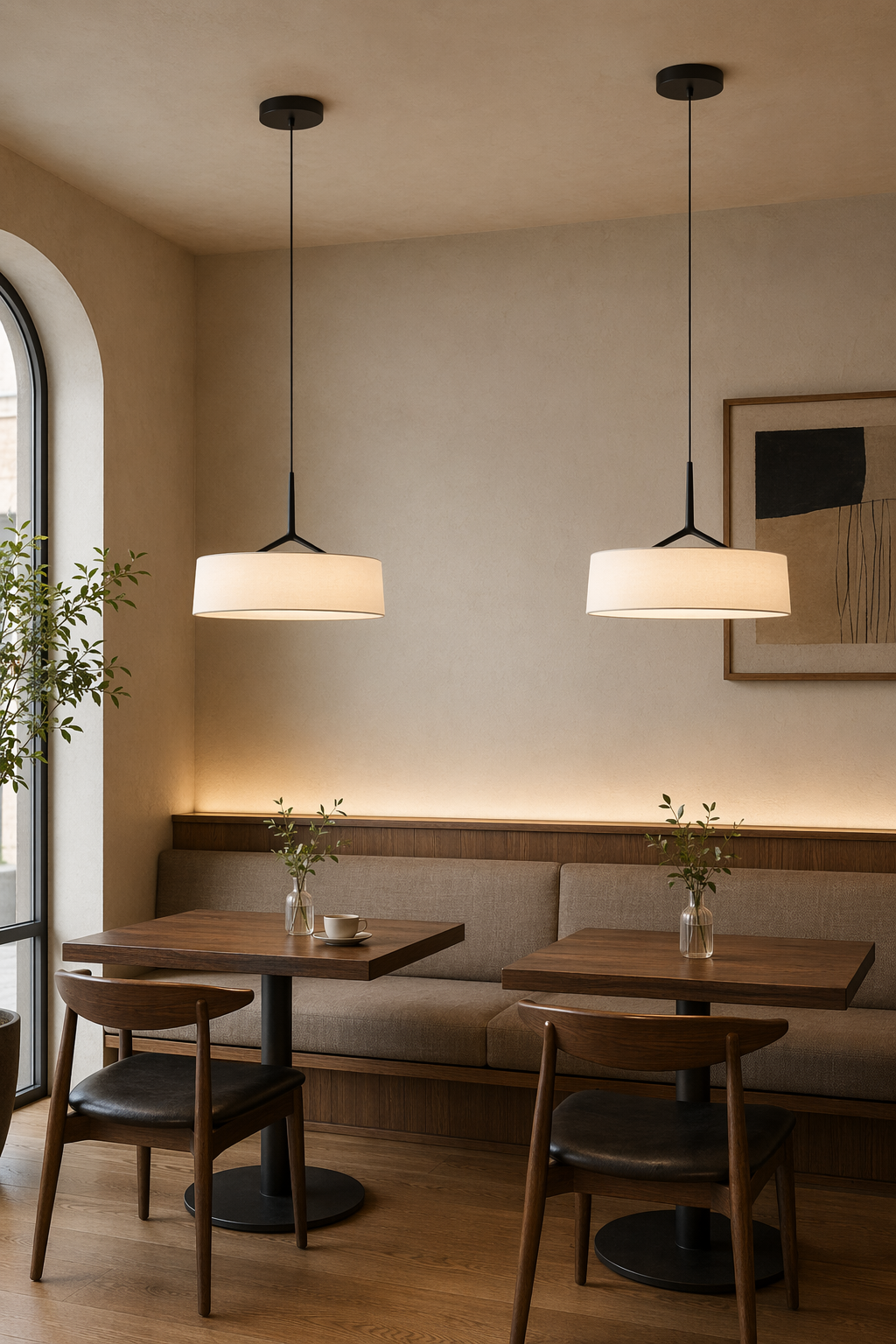 Modern Fabric Drum LED Pendant Light - 07 07-cafe-dining-front-black