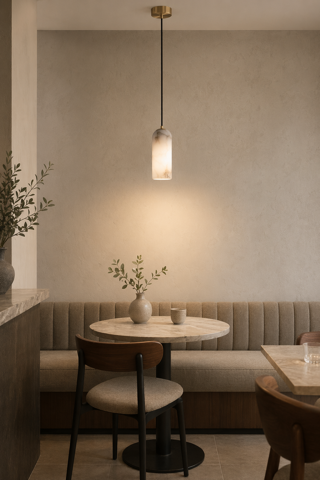 Modern Brass Marble Cylinder Pendant Light - 07 07-cafe-dining-space