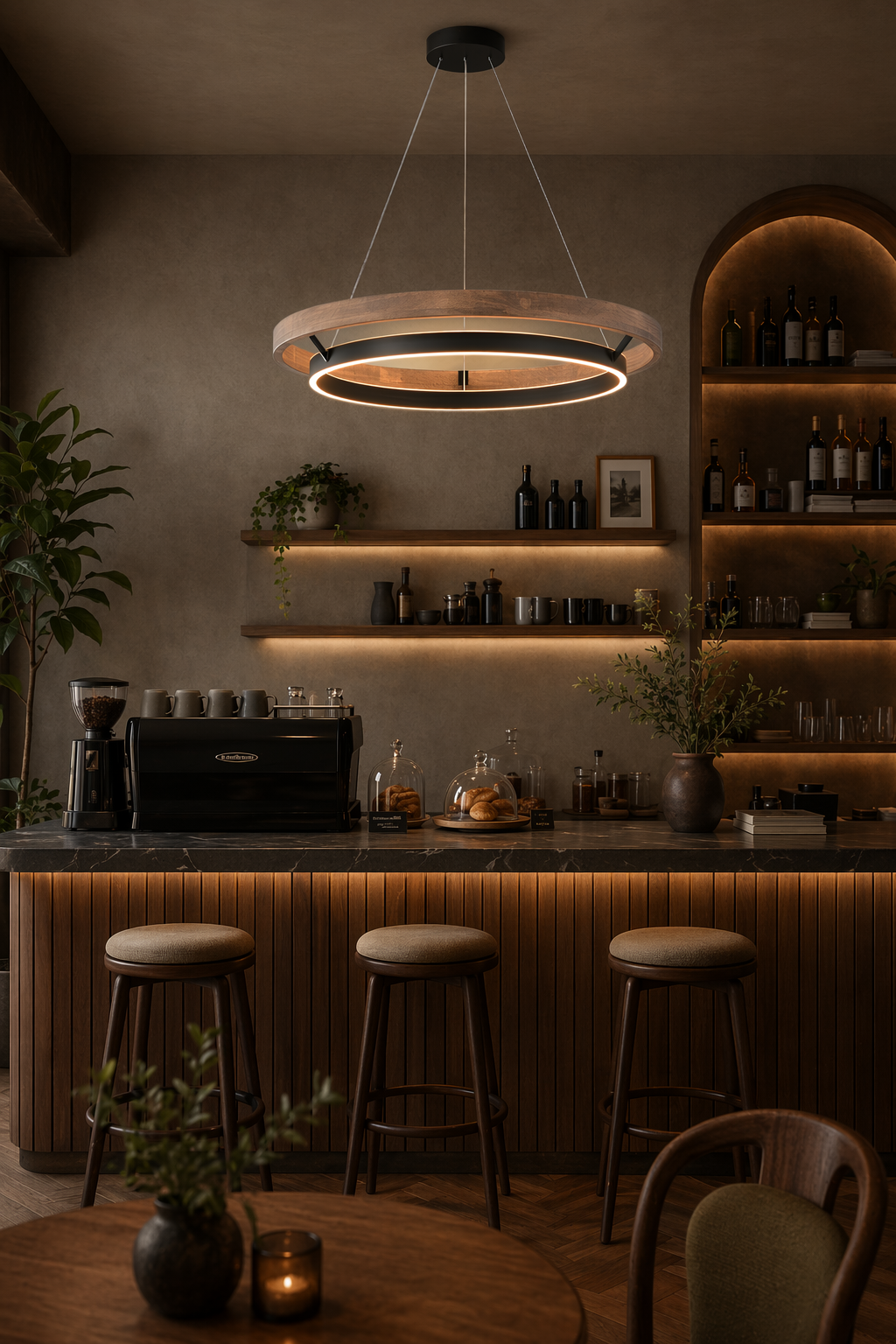 Modern Wood Ring LED Pendant Chandelier - generated main 07 07-cafe-or-bar-dining