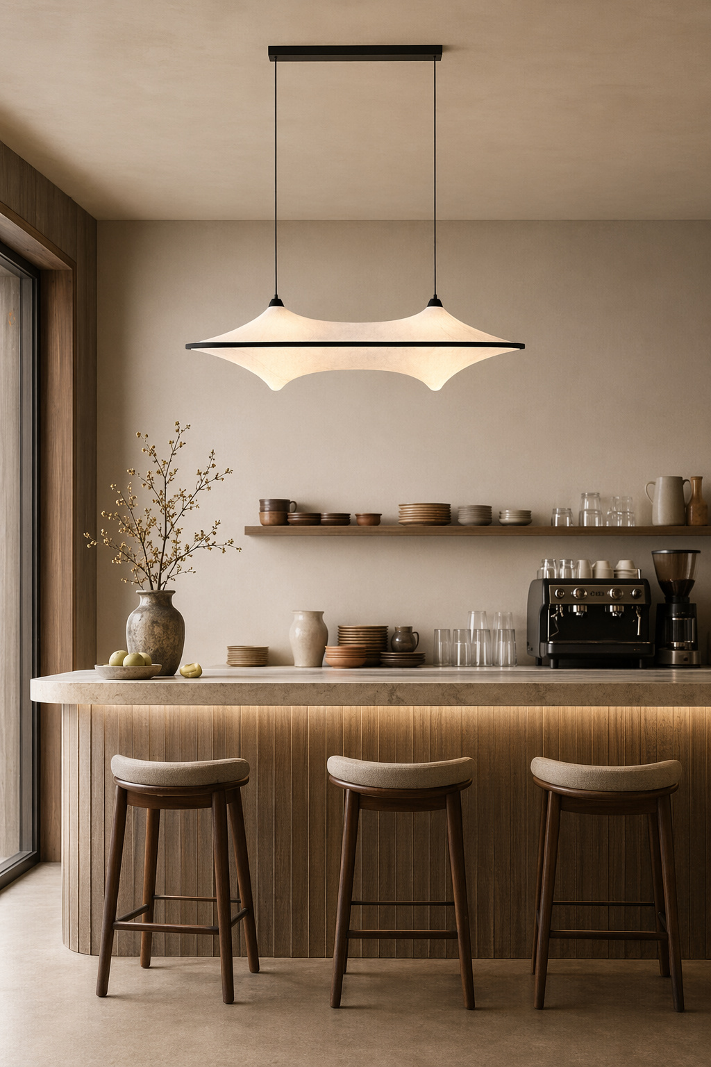 Sculptural Fabric Linear LED Pendant Light - generated main 07 07-cafe-or-bar-dining