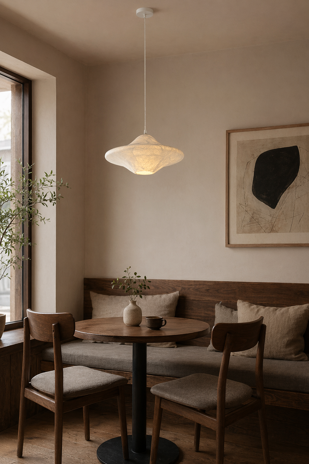Handmade Mulberry Silk Saucer Pendant Light in White - product image 07