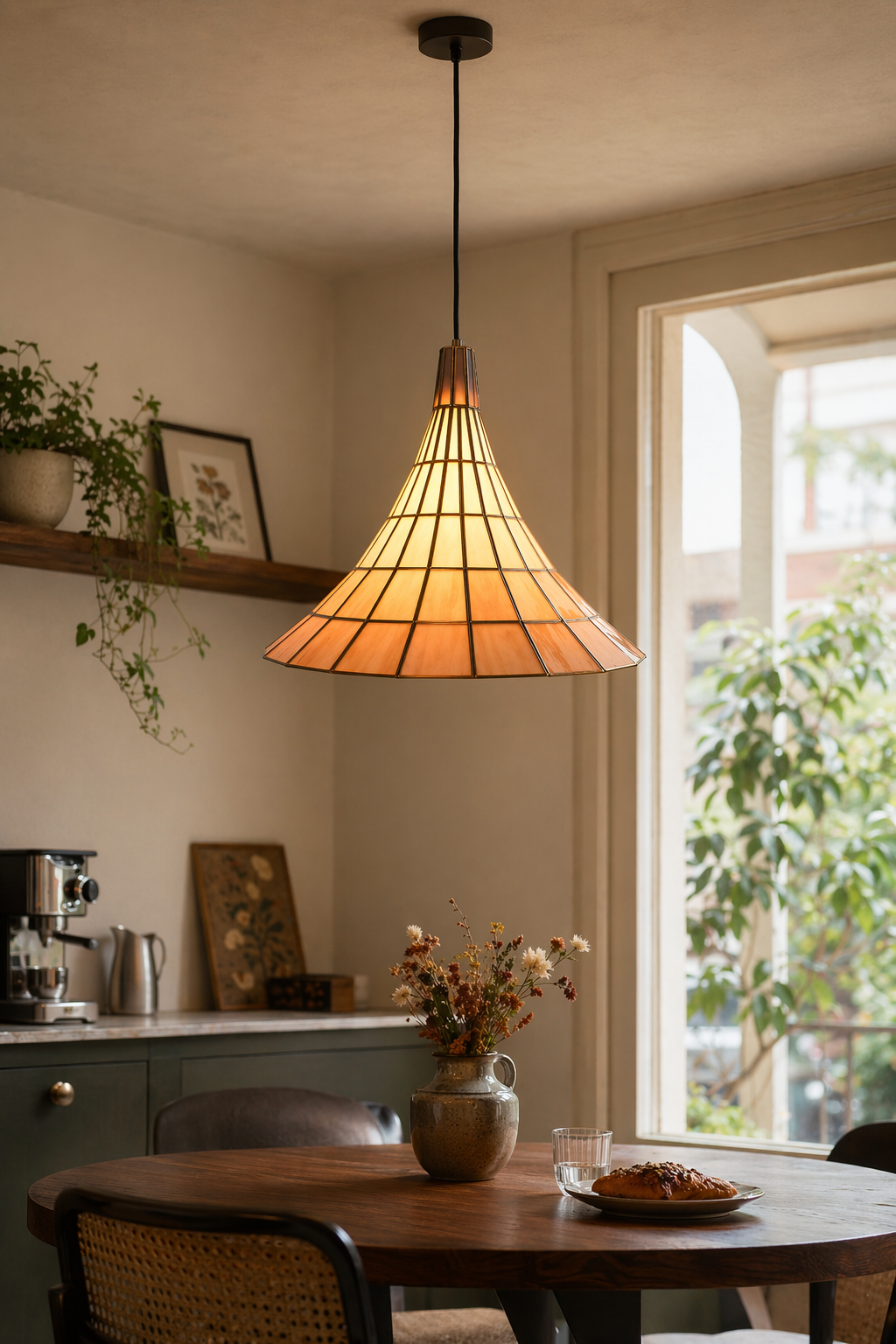 Modern Amber Shell Cone Pendant Light - 07 07-cafe-style-dining