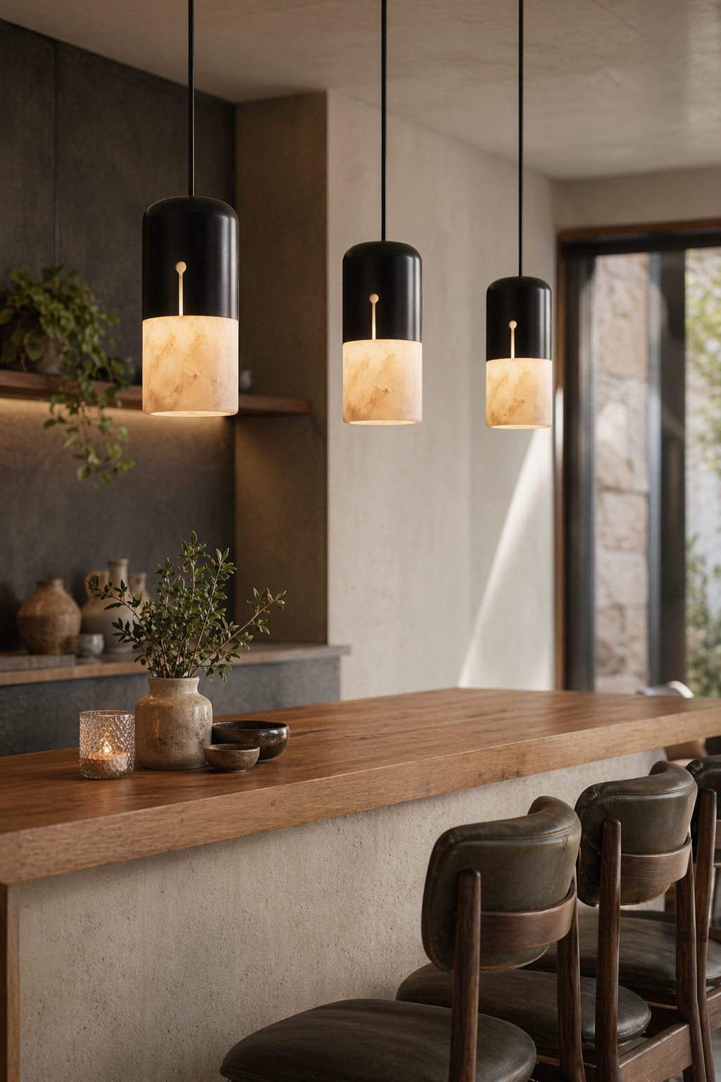 Modern Alabaster Cylinder Pendant Light in Matte Black - product image 05