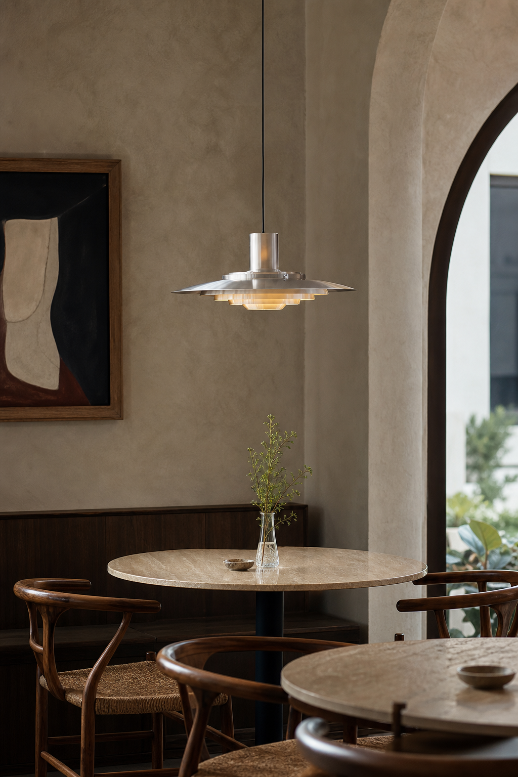 Layered Brushed Metal Pendant Light cafe