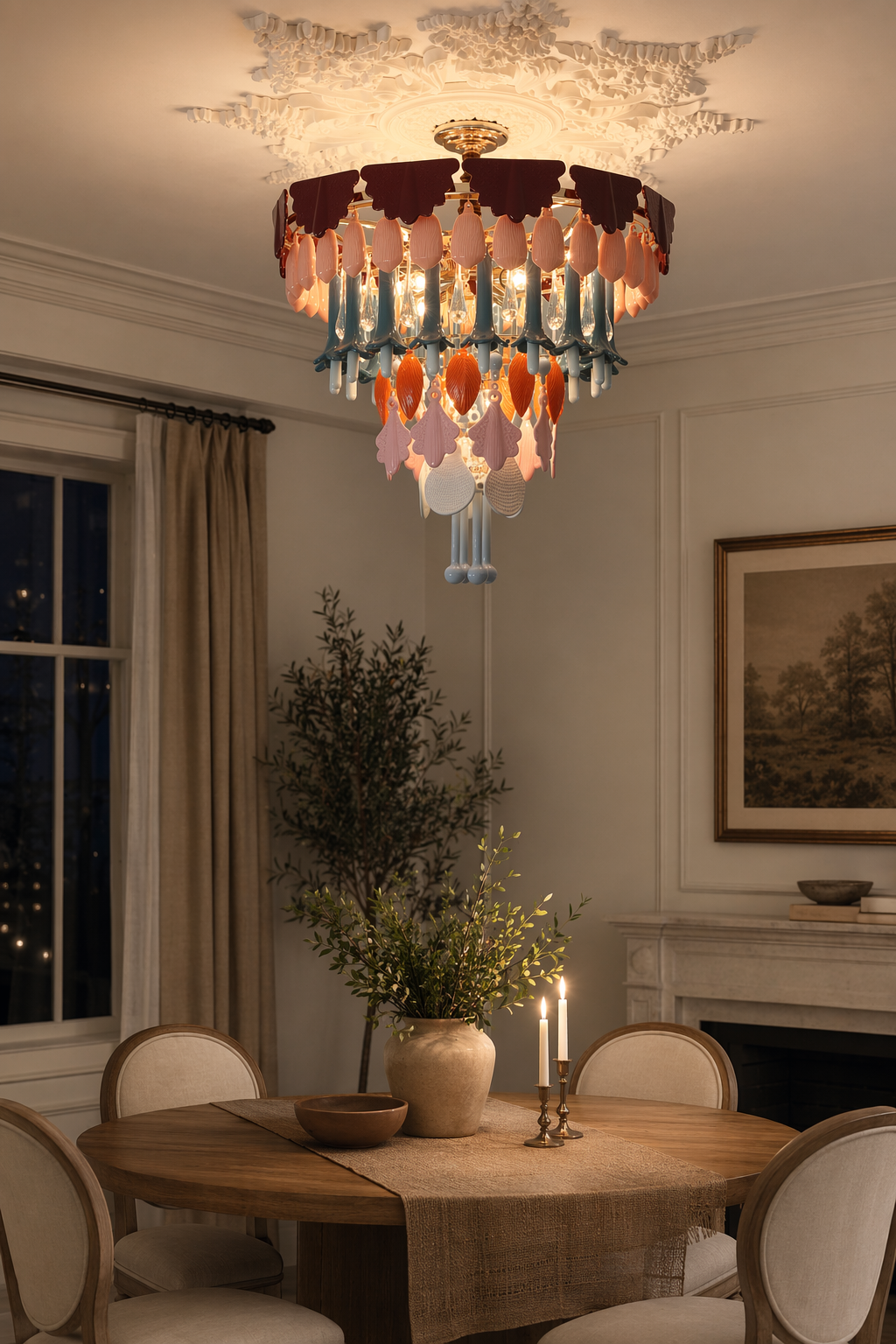 Colorful Ceramic Lily of the Valley Chandelier - 07 07-dining-room-evening