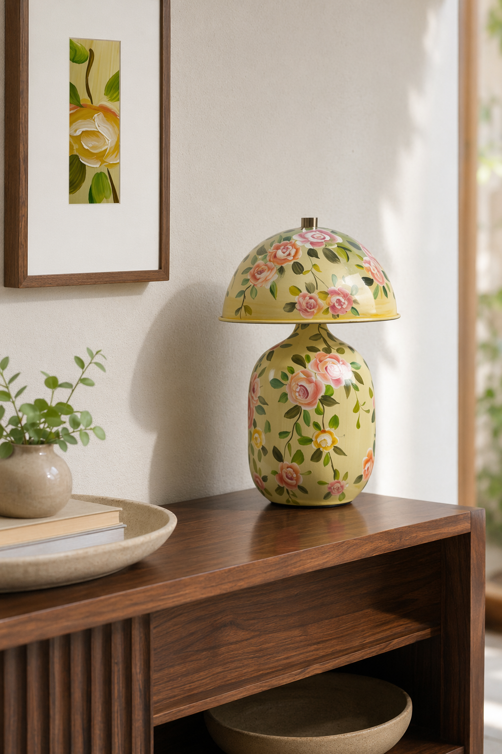 Modern Patterned Mushroom Table Lamp - generated workflow 07 07-entry-shelf-daylight