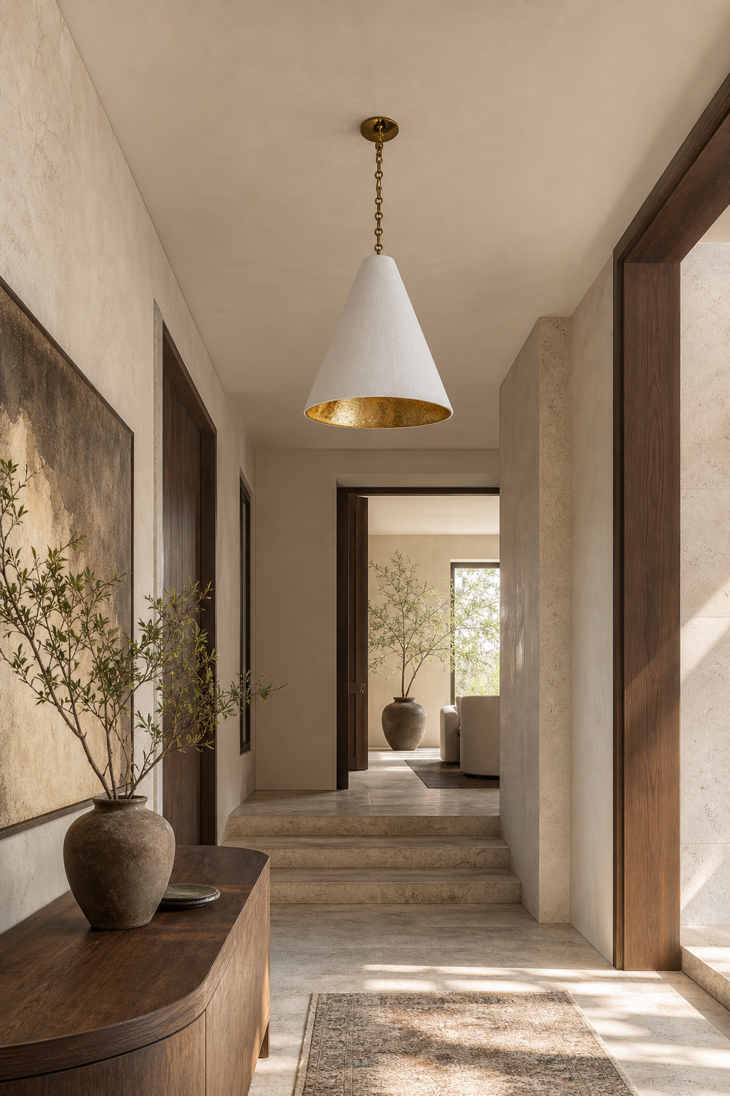 Hand-Textured Plaster Cone Pendant Light gallery 07 entrywide daylight