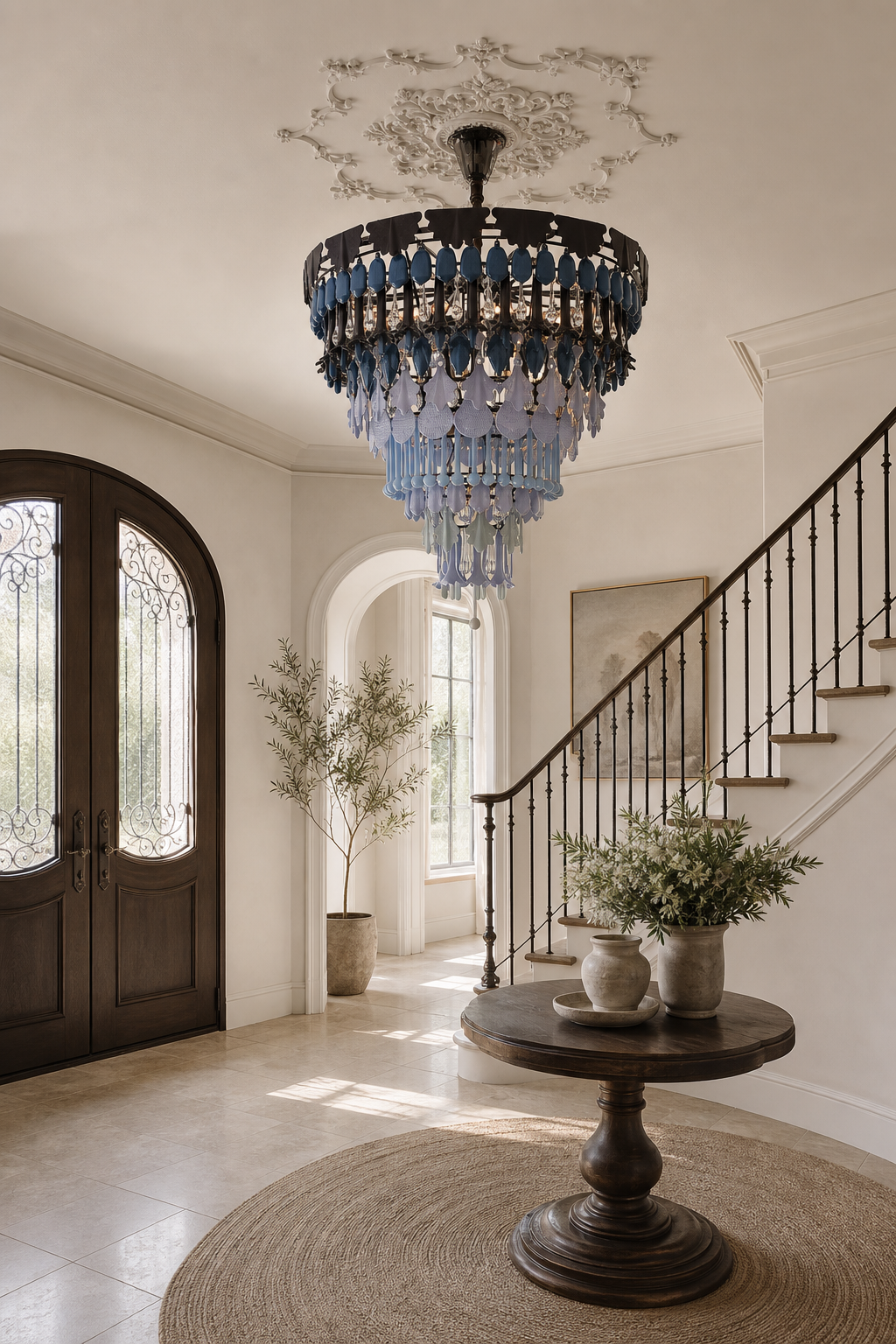Blue Grey Ceramic Glass Chandelier - 07 07-foyer-daylight
