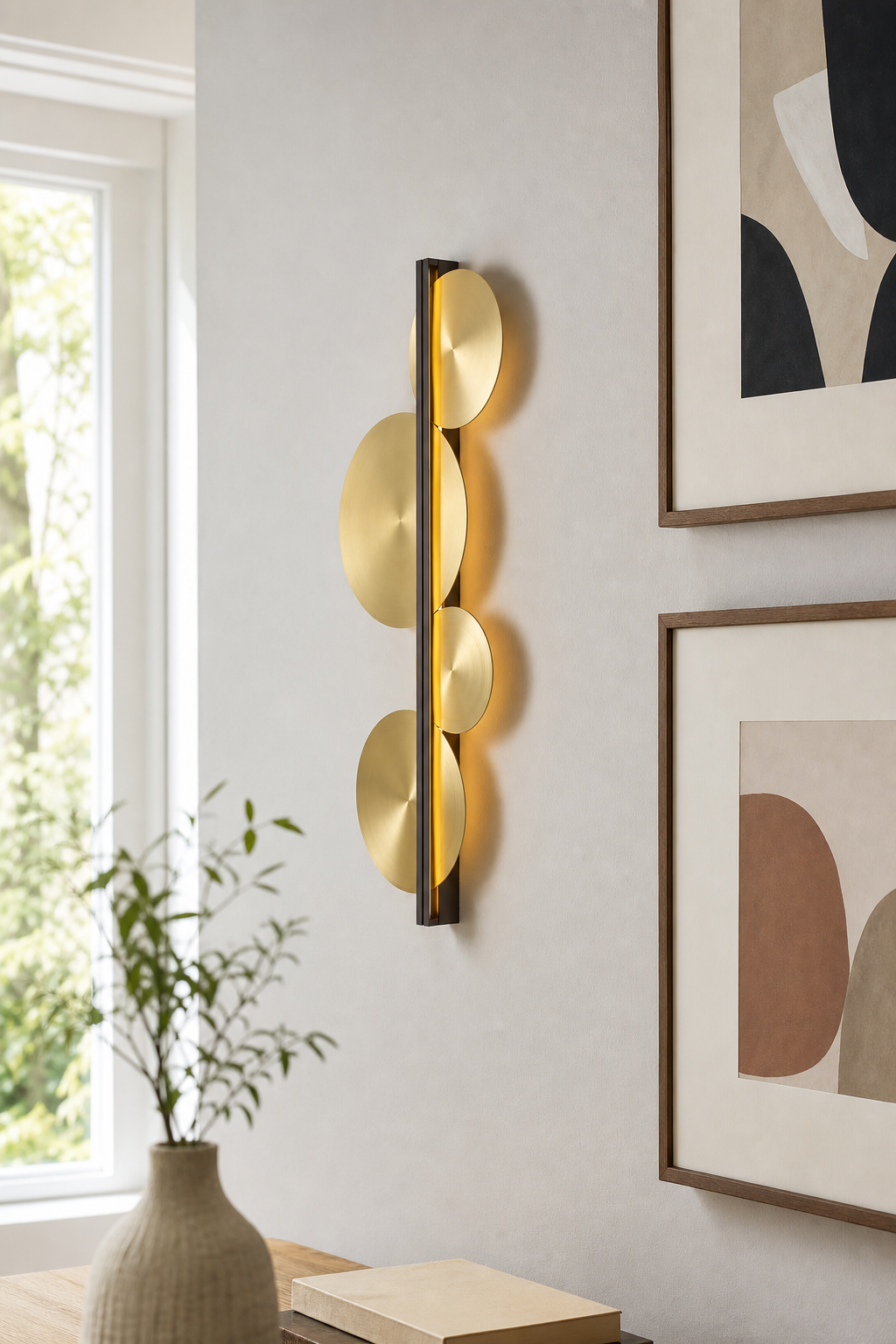 Brass Disc LED Wall Sconce installed in a designer interior, view 7