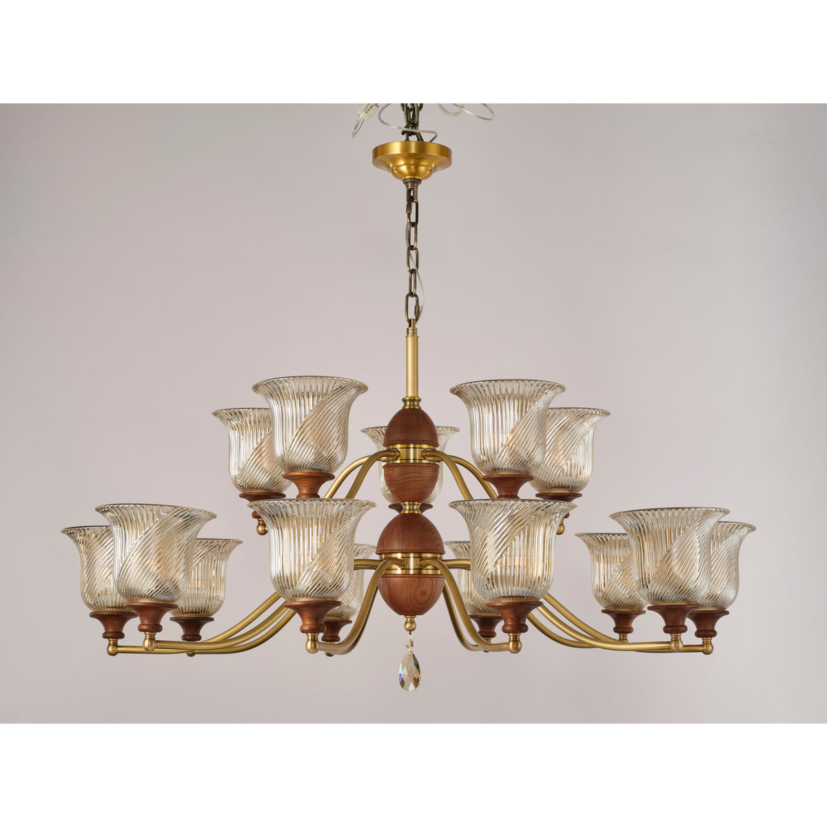 Real product photograph of the Elowen fifteen-light two-tier chandelier