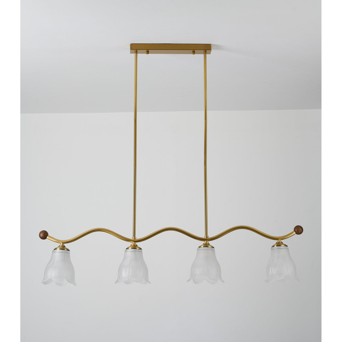 Supplier real front product photograph of the four-light linear chandelier unlit