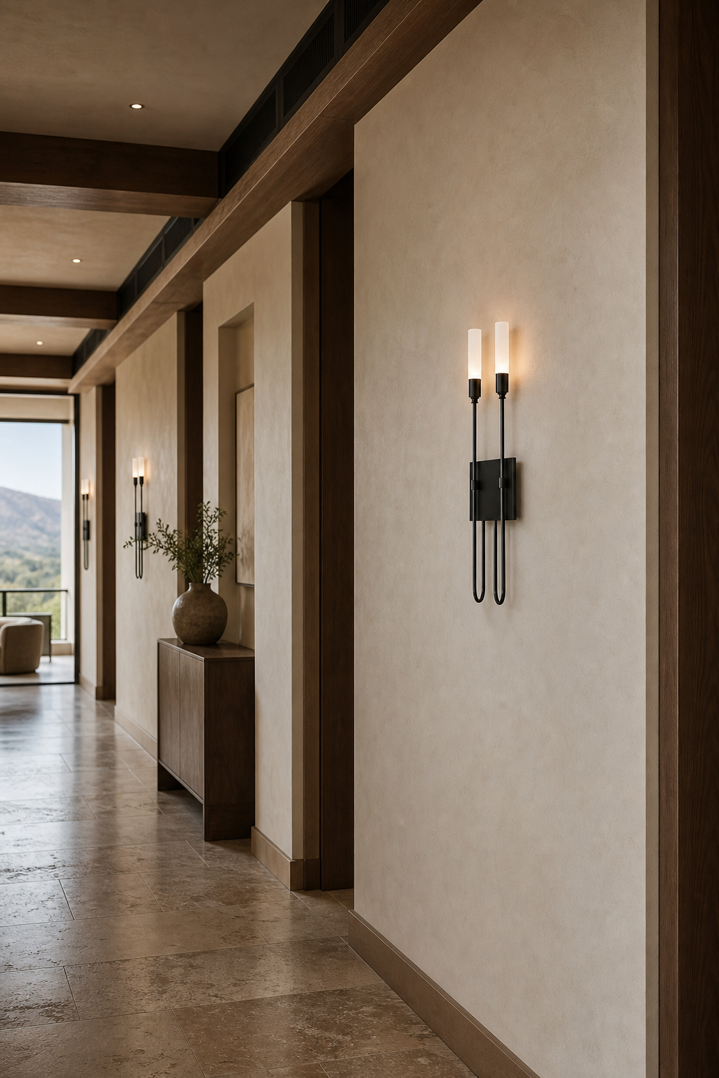 Double Loop Wall Sconce copper black hotel corridor wide