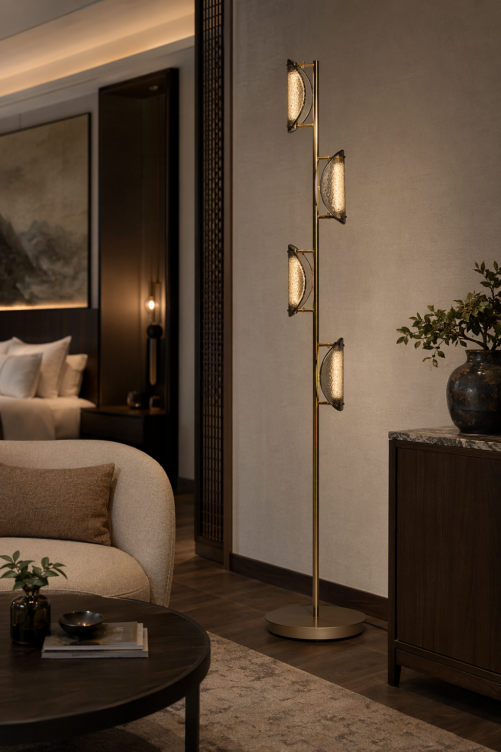 Modern Smoked Glass Brass Table and Floor Lamp - 07 07-hotel-suite-floor-lamp-wide