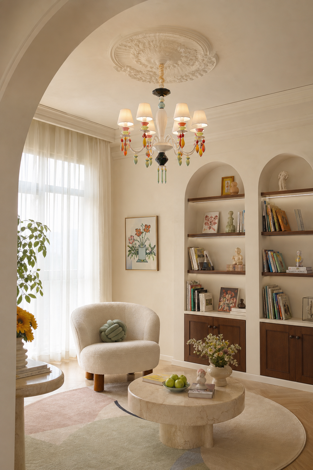 Pastel Ceramic Single-Tier Chandelier kids reading room wide
