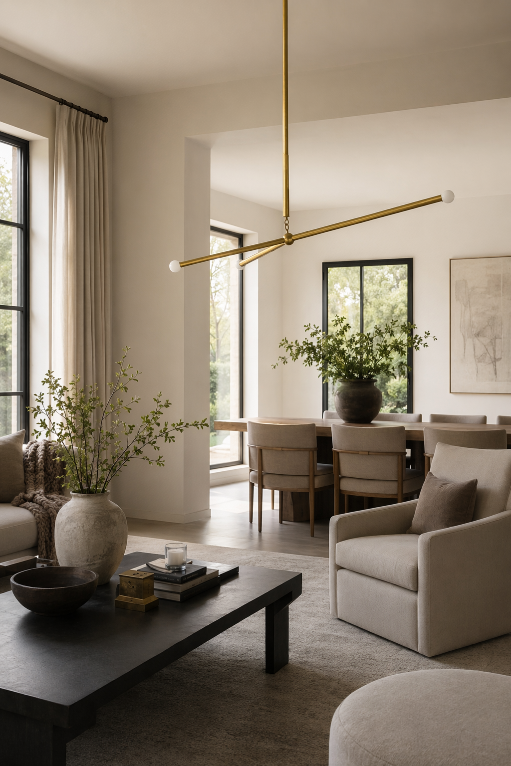 Modern Brass Branch Chandelier with Suede Accents - generated main 07 07-open-plan-wide