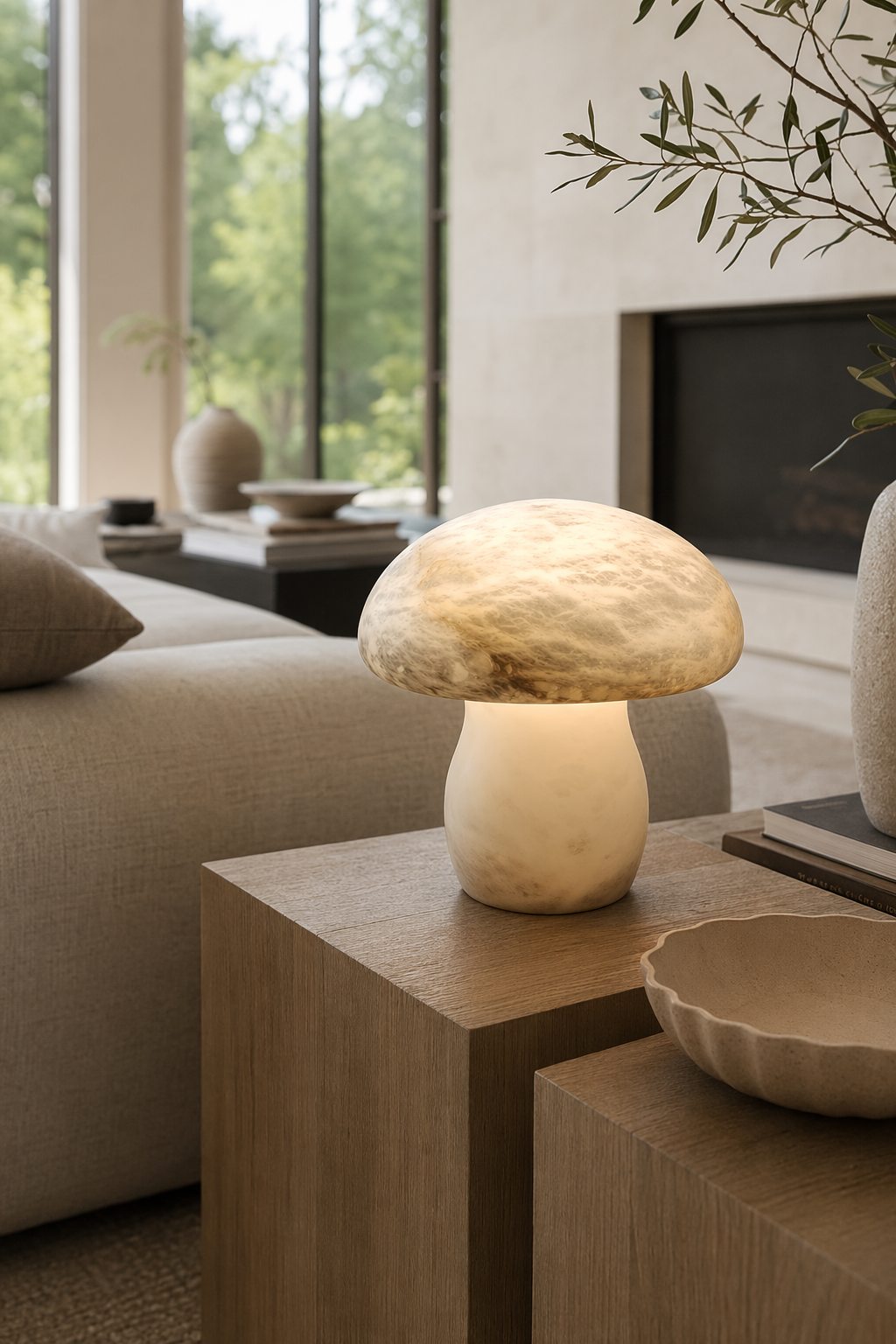 Modern Alabaster Mushroom Table Lamp - generated main 07 07-open-plan-wide