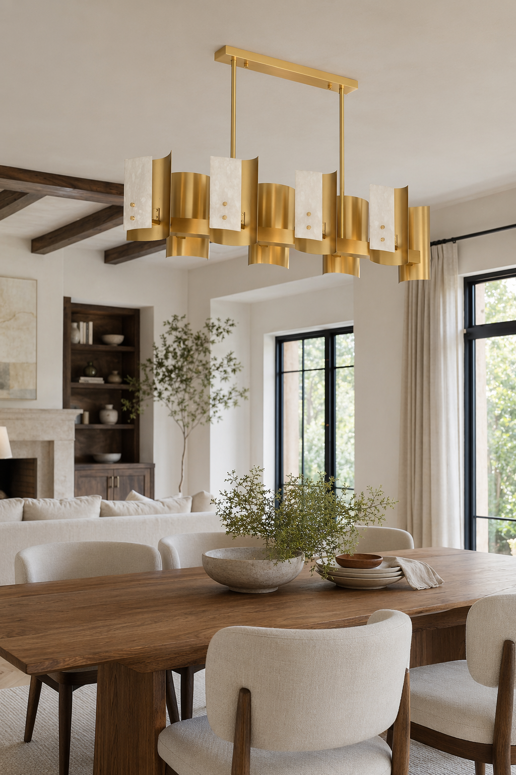 Modern Brushed Brass Alabaster Linear Chandelier - generated main 07 07-open-plan-wide