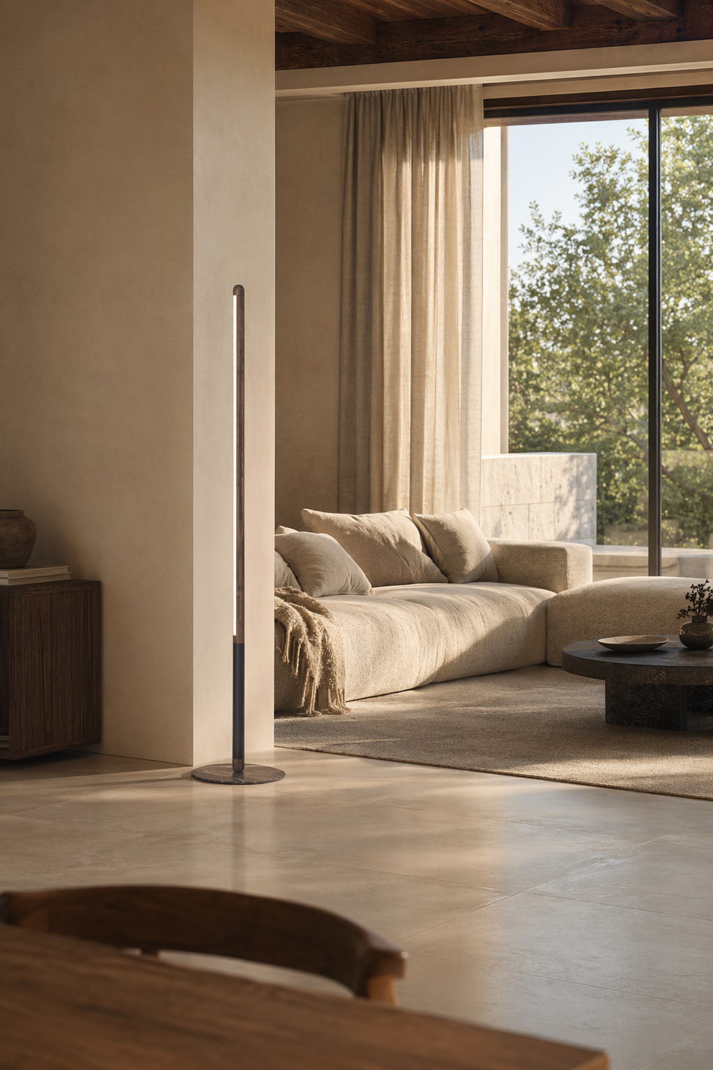 Modern Walnut LED Floor Lamp with Marble Base - generated main 07 07-open-plan-wide