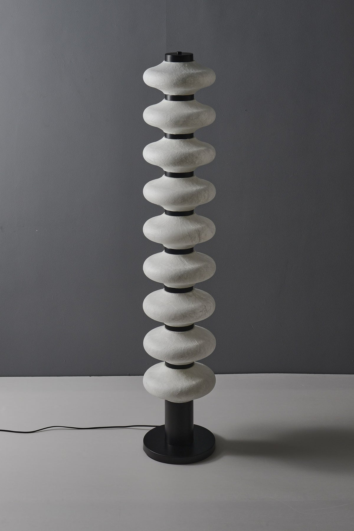 Modern Mulberry Silk Stacked Floor Lamp in Matte Black and White - 07 07-product-close-up