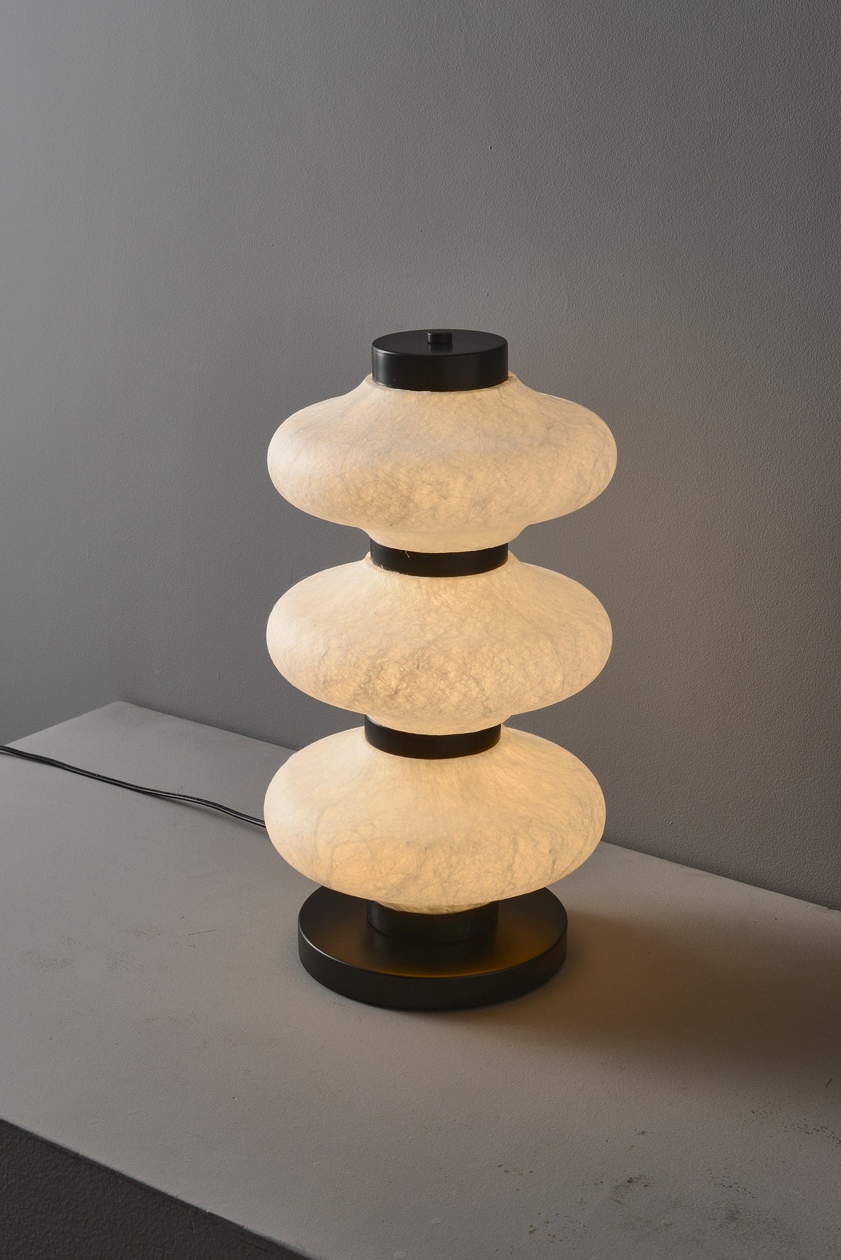 Modern Mulberry Silk Stacked Table Lamp in Matte Black and White - 07 07-product-off-front