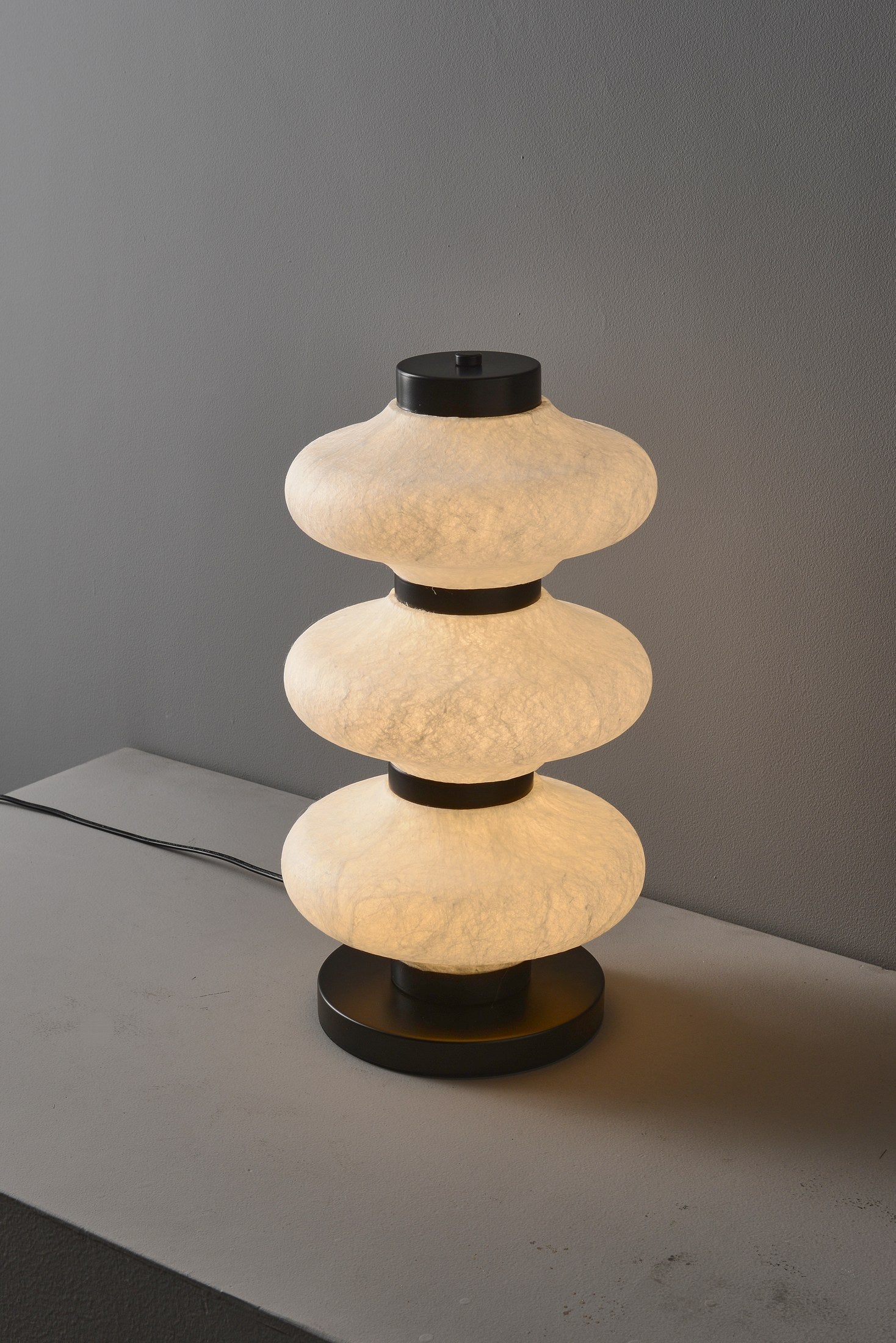 Modern Mulberry Silk Stacked Table Lamp in Matte Black and White - 07 07-product-off-front