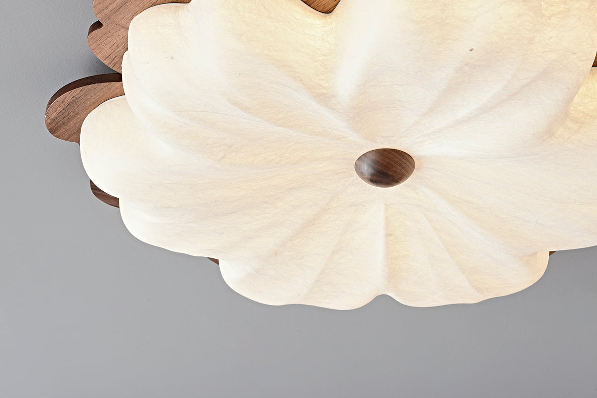 Modern Mulberry Silk Flower Ceiling Light in Walnut and White - 07 07-product-real-front