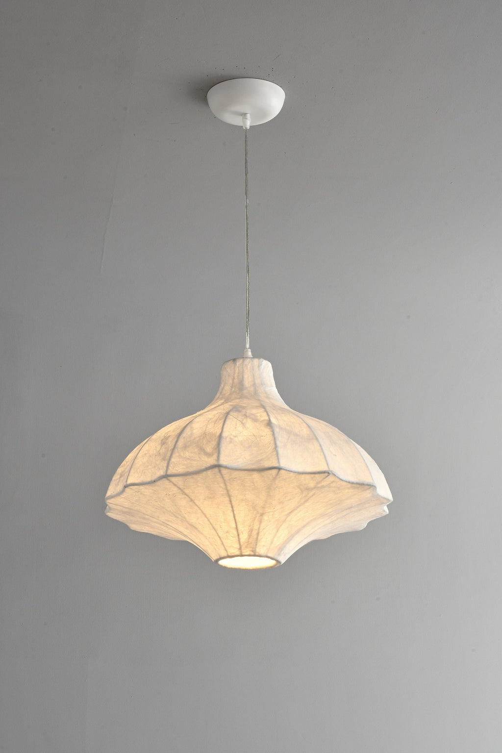 Handmade Mulberry Silk Lotus Pendant Light in White - 07 07-product-real-lotus-pendant-lit-angle