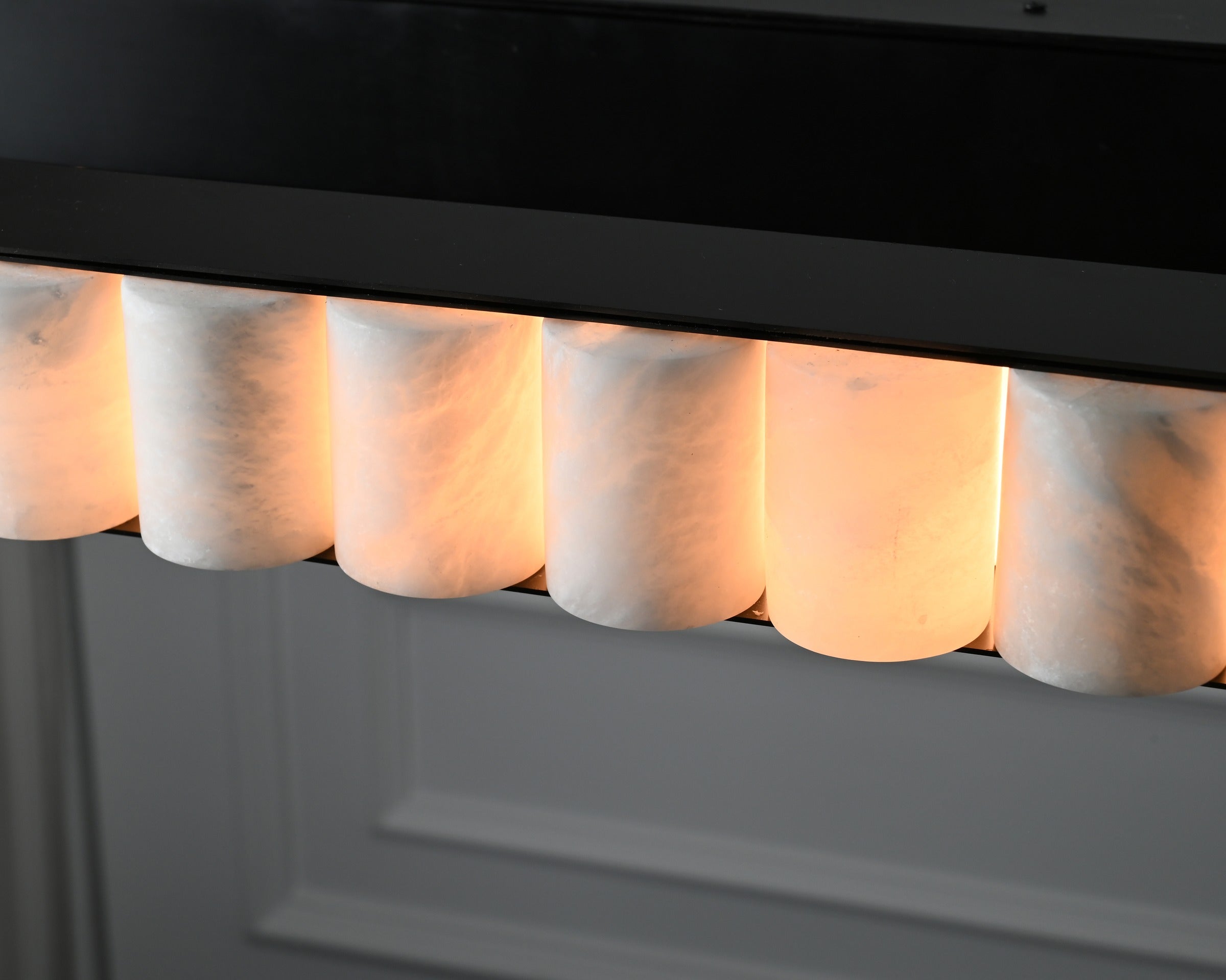 Modern Alabaster Linear Island Chandelier in Matte Black - 18 07-real-alabaster-shade-detail