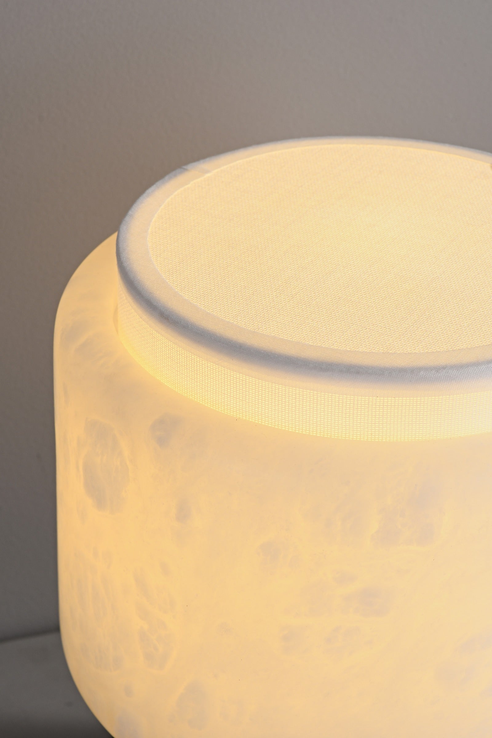 Modern Alabaster Wood Cylinder Table Lamp - 18 07-real-alabaster-shade-detail